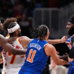 Daniels, Robinson ejected after fight, Knicks' 47-point halftime lead vs Hawks sets NBA playoff mark