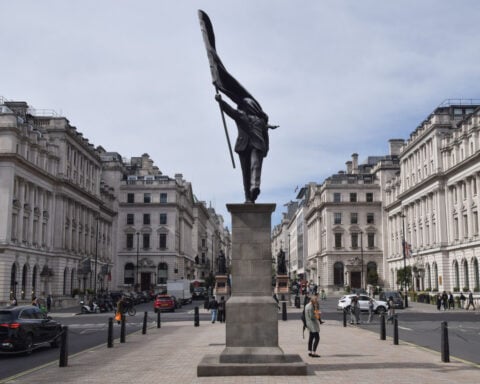 Banksy’s new flag-wielding London statue satirizes blind patriotism