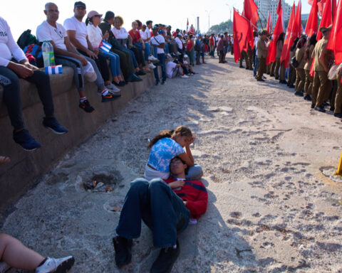 Cuba's electric and petroleum workers celebrate their colleagues during massive rally
