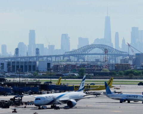 A United jet narrowly avoided catastrophe when it struck a truck near Newark airport during landing