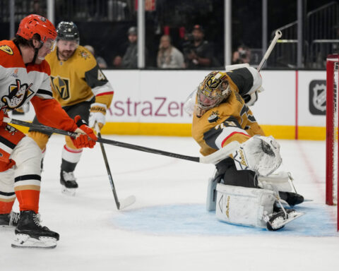 Barbashev scores late as the Golden Knights beat the Ducks 3-1 in Game 1