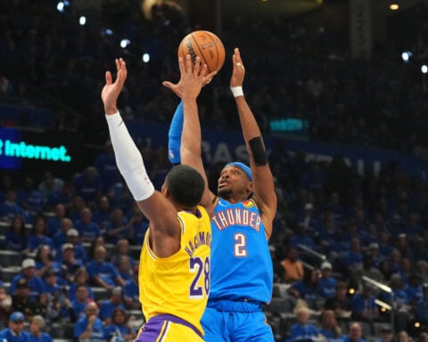 Holmgren has 24 points to help Thunder top Lakers 108-90 in Game 1 of Western Conference semifinals