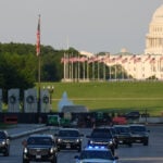 Trump drives across Lincoln Memorial Reflecting Pool to inspect new blue coating he's putting on it
