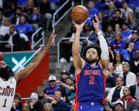 James Harden scores 30 and Cavaliers rally past Pistons 117-113 in OT for 3-2 series lead