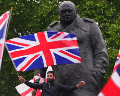 London police were out in force to deal with rival rallies and a soccer final