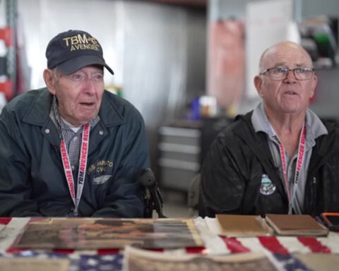 TBM Avenger Reunion, air show featuring WWII vets and planes, takes of