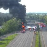 1 dead, 3 hurt as tanker truck carrying 8,800 gallons of fuel ignites on I-287 in New Jersey