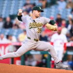 Athletics pitcher J.T. Ginn working on no-hitter through seven innings against the Angels