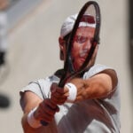 Gotta go: Home player Arthur Gea takes emergency bathroom break during French Open debut