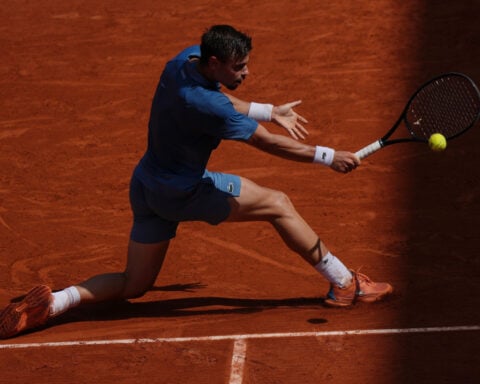 Gotta go: Home player Arthur Gea takes emergency bathroom break during French Open debut