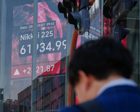 Global shares gain and oil prices fall after Trump says talks on ending the war are proceeding