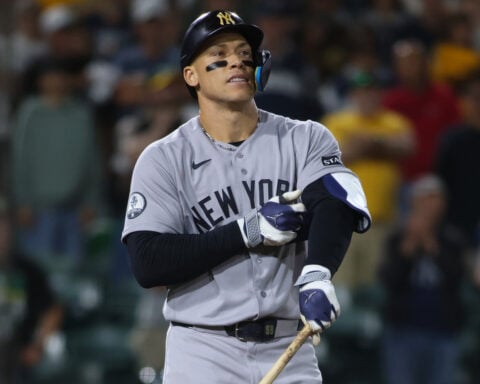 Yankees slugger Aaron Judge out of lineup with bone bruise in right rib and may miss a few days