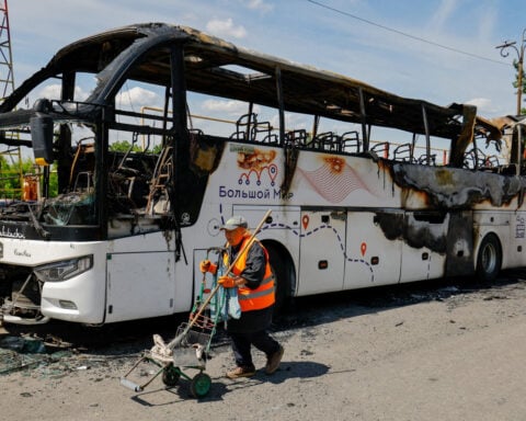 Russia accuses Ukraine of killing eight civilians in drone strike on a passenger bus