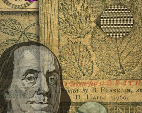 We analyzed paper money printed by Ben Franklin to uncover his anti‑counterfeiting techniques and materials innovations