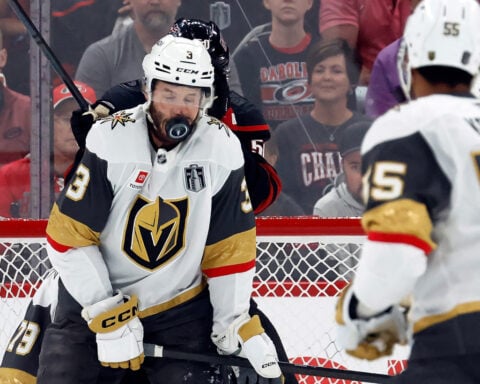 Brayden McNabb knocked out of Stanley Cup Final Game 2 after taking a puck to the face
