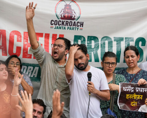 Mock political party for India's young 'cockroaches' holds first street protest