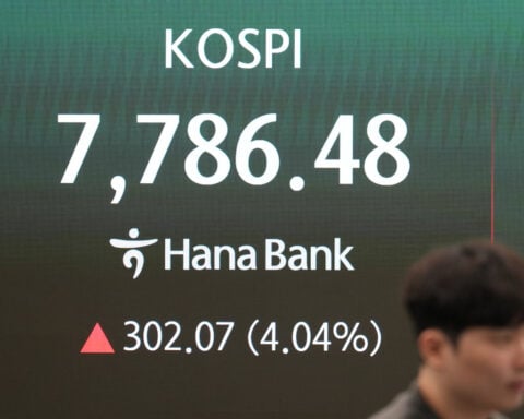 World shares mostly advance as tech stocks rebound from sell-offs, while oil prices slip
