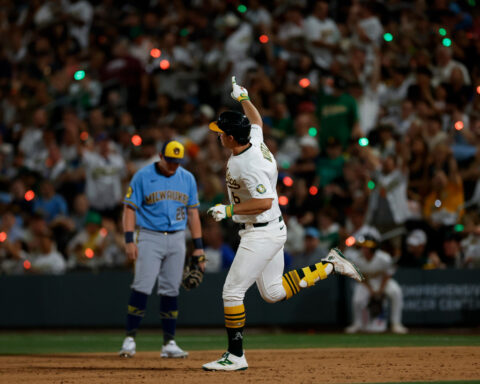 Brewers outlast A's 15-14 in 12 innings as teams combine for 11 homers and 34 hits in Las Vegas