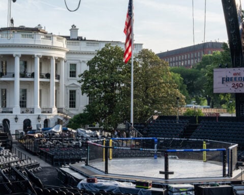 Lights! Camera! Cage match! The White House lawn's Octagon is ready for Trump's 80th birthday bash