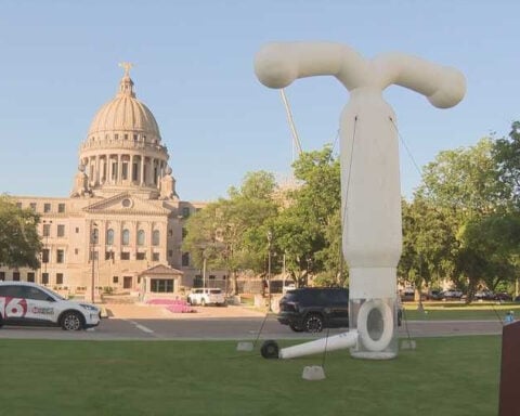 Inflatable IUD displayed at Mississippi Capitol to promote contraception access