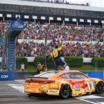 Denny Hamlin wins the NASCAR Cup race at Pocono for his third straight victory