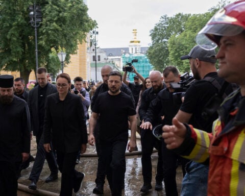 A Russian barrage in Ukraine kills 11 and damages a landmark cathedral