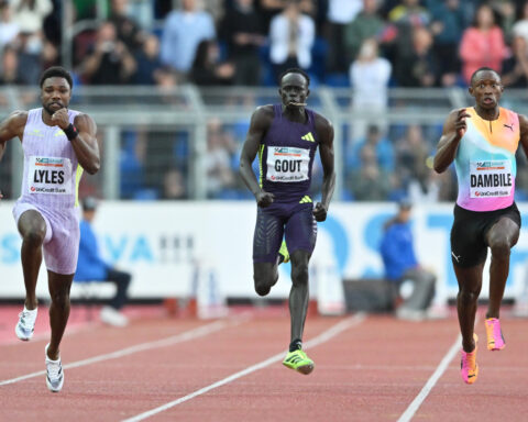 Noah Lyles runs a world-best 14.67 seconds to win the 150 meters at Golden Spike meet