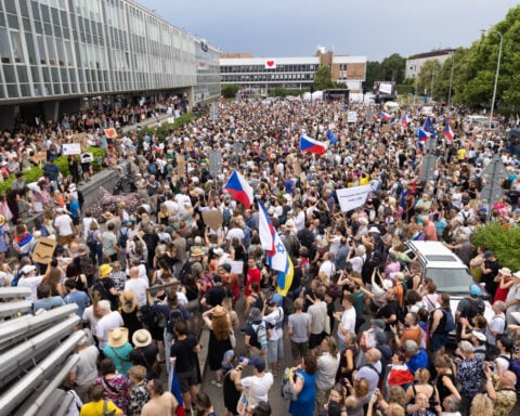 Marchers in Prague protest government's public media funding changes