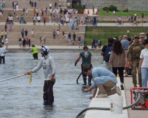 Patrols and nanobubbles on display at the Reflecting Pool as Trump looks for a renovation do-over
