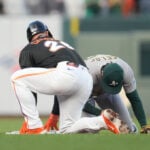 Athletics' Zack Gelof loses hit streak at 24 games after getting spiked on his right hand
