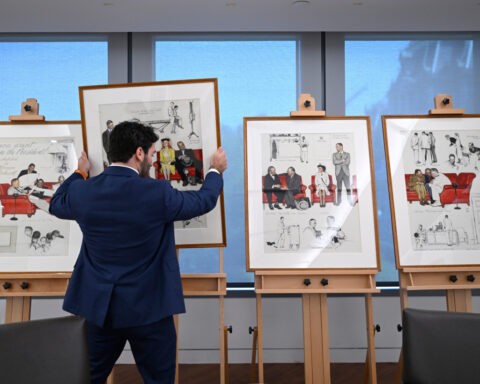 Norman Rockwell people-watched in the West Wing lobby. Now those sketches are on public display