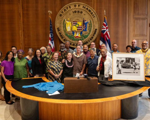 Hawaii displays historic photos of Martin Luther King Jr. wearing flower lei during Selma march
