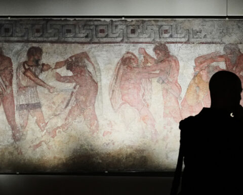 Italy displays paintings from an ancient Etruscan tomb, its latest cultural acquisition