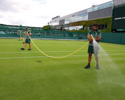 Wimbledon kept its courts lush green as other London lawns browned in record heat
