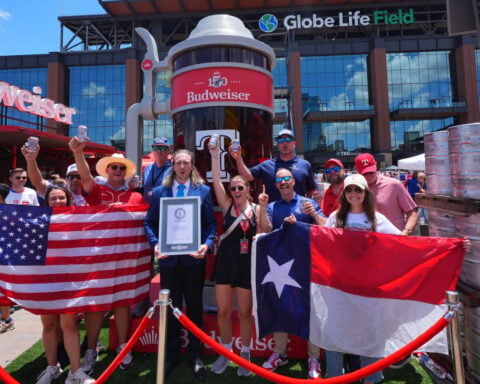 Big brew: Texas Rangers and Bud set a world record with a 12-foot tall, 600-gallon beer