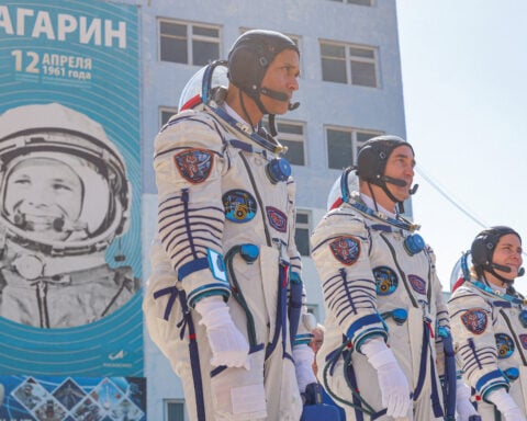 Russia sends American and two cosmonauts to space station with rare NASA chief visit