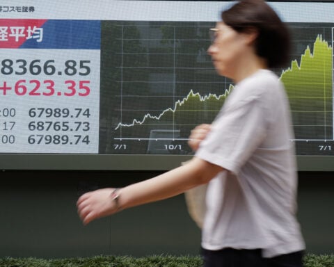 World shares mostly decline with South Korea's Kospi down 6.4%, while oil prices slip