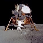Far above the Earth, NASA's Apollo lunar lander put astronauts on the moon