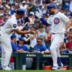 Former Cubs player Anthony Rizzo snares Michael Busch's home run ball in the Wrigley Field bleachers