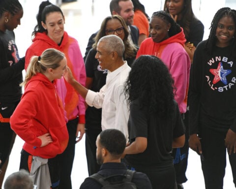 Former President Barack Obama surprises WNBA All-Stars at their practice at his Presidential Center