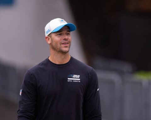 Panthers tight end Mitchell Evans carted off with an ankle injury, not believed to be serious