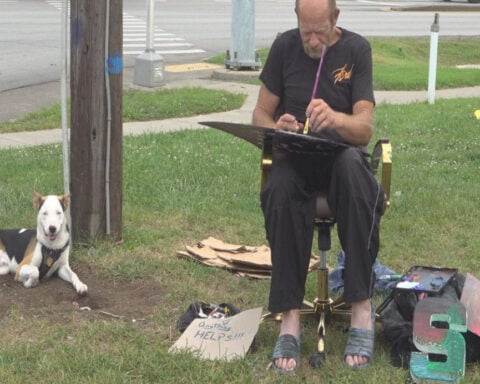 Man who is homeless turns hardship into art on a street corner