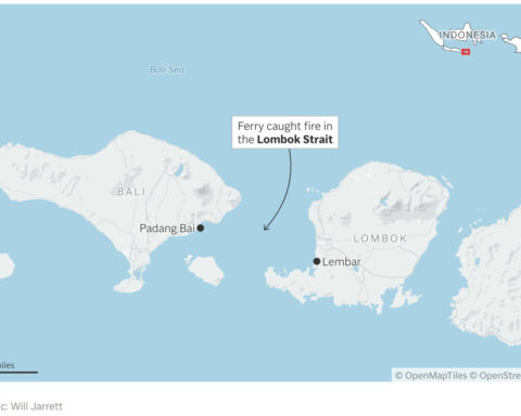 Rescuers evacuate more than 200 from a ferry fire that left at least 1 dead near Bali