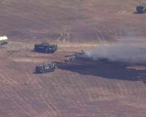 Military jet crashes and burns at California Marine Corps base