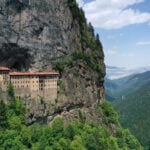 The ancient monastery hanging from the side of a cliff