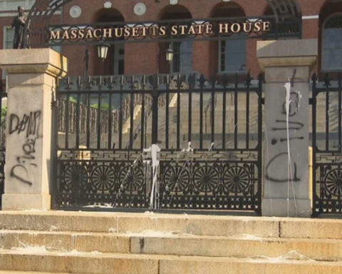 Massachusetts State House entrance splattered with paint, bomb squad called to Boston Common