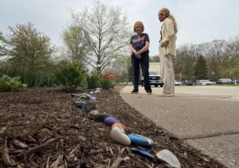Community 'rock train' grows in hospital yard to help comfort patient with special needs