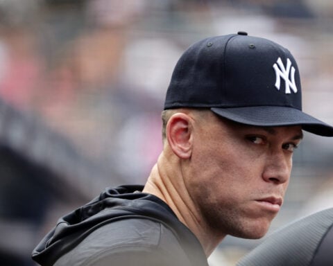 Three-time MVP Aaron Judge plays catch for first time in rehab from broken rib, return date unclear