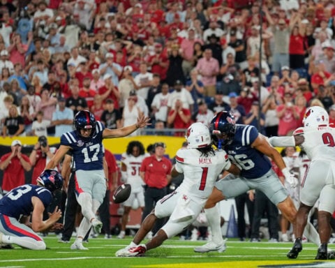 Wild 2nd half ends with Carneiro’s 48-yard winner for No. 9 Ole Miss over No. 24 Louisville