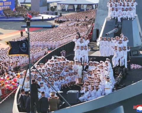 Nuclear-capable warship that capsized when launched finally joins North Korea’s fleet